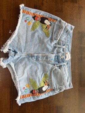 DRIFTWOOD Light Blue Denim Shorts with Toucan Embroidery